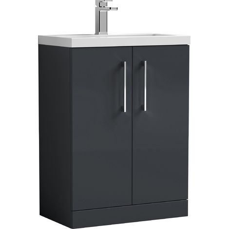Nuie Arno Compact Floor Standing 2-Door Vanity Unit with Polymarble Basin 600mm Wide - Satin Anthracite (1/6)