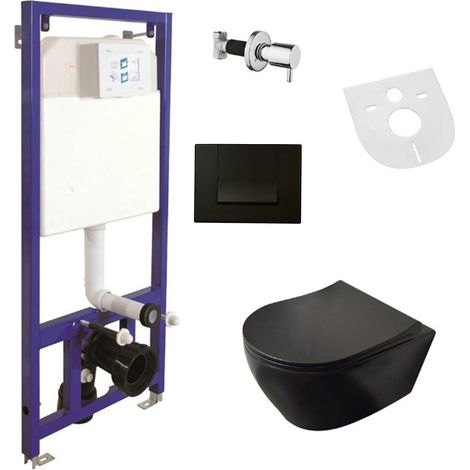 Belvit Spülrandloses Hänge-WC Komplettset Taharet-/Bidetfunktion Softclose-Deckel Vorwandelement Schwarz Matt Schallschutz Belvit Spülrandloses Hänge-WC Komplettset Taharet-/Bidetfunktion Softclose-De (1/5)