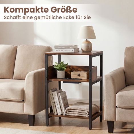 Lot de 2 tables d appoint marron rustique à 3 étagères avec station de charge et pieds réglables pour chambre et salon (1/5)
