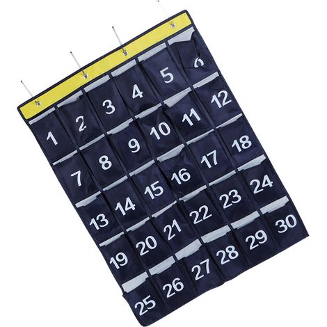 Pochette de rangement murale à 30 compartiments avec support pour téléphone et numérotation, bleu marine (1/5)