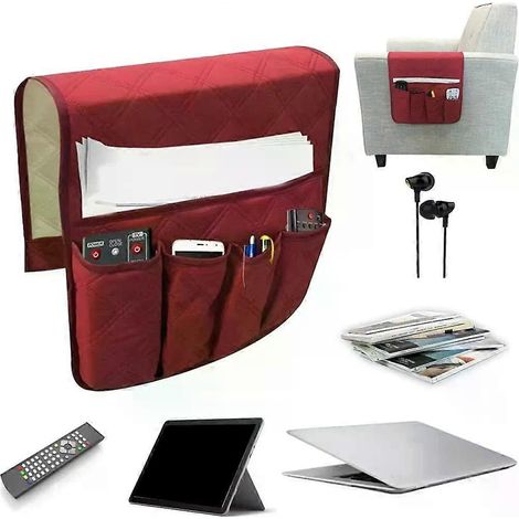 Sac de rangement pour fauteuil, sac organisateur pour accoudoir de canapé, sac de rangement antidérapant pour télécommande de fauteuil inclinable avec 5 poches (1/5)