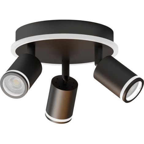 LED Ceiling Light with 3 Spots, Black GU10 Ceiling Light Fixture, Round Base with Integrated Light Bar, Suitable for Living Room (Bulbs Not Included) (1/5)