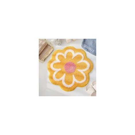 Alfombrilla de baño adorable de 40 x 40 cm (amarilla), suave y mullida, con forma de flor, de microfibra, absorbente, antideslizante, para el baño - Crezuo (1/4)