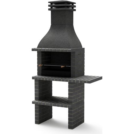 MOVELAR - Barbacoa de Obra Prefabricada para Leña y Carbón Modelo BBQ TAOS PLUS con 1 con Soporte Lateral Corto (Gris oscuro - 110 x 58 x 214 cm) REF: M01020 - Uso en Exteriores (1/3)