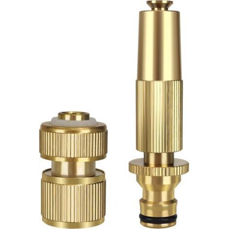 Garden Hose Nozzle with Hose Connector, Adjustable Spray Nozzle and Quick Connect Set, Solid Brass Pressure Spray Gun (1/5)