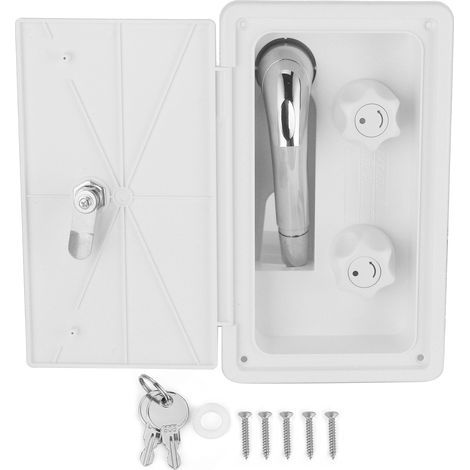 Kit de boîte de douche extérieure pour camping-car, Double vanne, chaleur froide, Double contrôle avec tuyau métallique, tête de pulvérisation, clés de verrouillage 1/2 pouces (1/5)