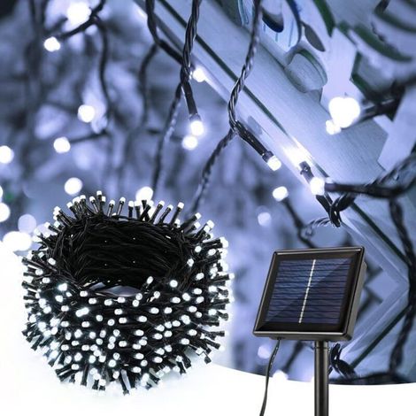 32 m guirlande lumineuse solaire, 300 LED blanc froid, étanche IP65 pour jardin et terrasse