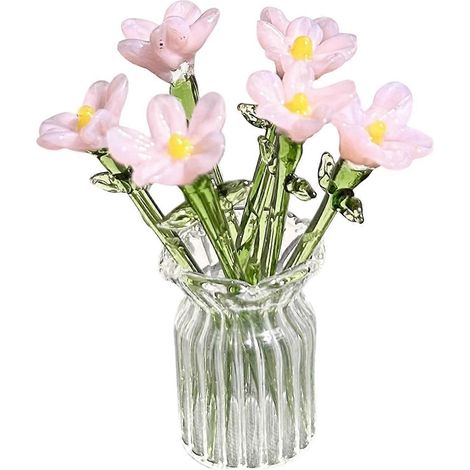 1 Bouquet de fleurs en verre avec vase et mini fleurs soufflées à la main pour la décoration du salon - O (1/4)