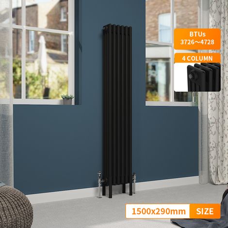 NRG BlackTraditional 4 Column Radiator Cast Iron Style Heating Rads Vertical 1500x290mm (1/5)