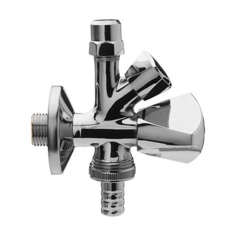 Universal vanne d&39angle combinée à double axe 421851 laiton chromé, 2000 /2&quotx10mmx3/4&quot, avec clapet anti-retour et rosace