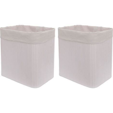 [NEUWERTIG] 2er-Set Aufbewahrungskorb HHG-119, Korb Aufbewahrungsbox Ordnungsbox Sortierbox Regalkorb, Bambus 33x33x23cm weiß