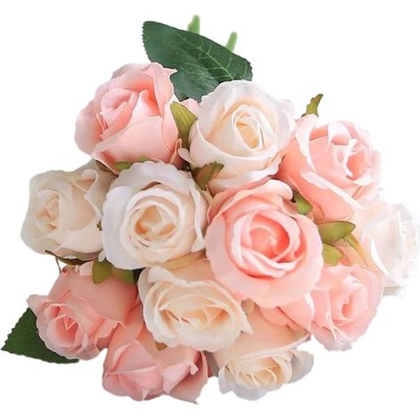 Roses Artificielles - Bouquet Soie 12 Têtes - Décoration Maison Bureau Mariage Fête - 25 x 17 cm - 1 Pièce (1/5)