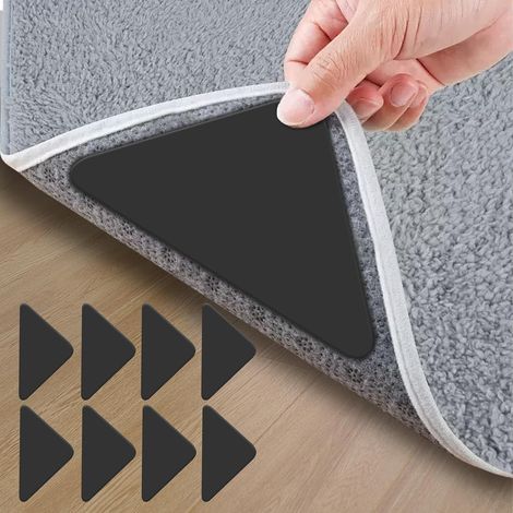 Lot de 8 supports d'angle triangulaires antidérapants noirs pour planchers en bois dur,ruban adhésif double face pour tapis,poignées antidérapantes pour tapis,tapis et moquettes (1/5)