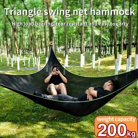 Version améliorée 4&4&4m Hamac triangulaire double pour camping en extérieur, anti-basculement, en maille respirante (1/4)