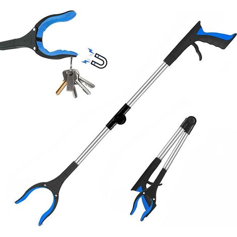 Calzador portátil plegable de 81 cm con cabezal giratorio de 90°, ayuda para la recolección de residuos y extensión de barrera (azul)