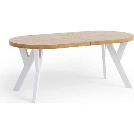 Table de salle à manger ronde extensible, PERO, style loft, scandinave, diamètre : 110 / 210 cm, couleur : cachemire (1/3)