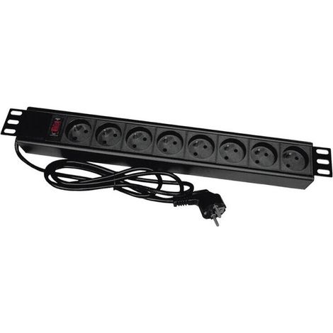 Regleta de alimentación para rack de 19 pulgadas, 8 tomas CEE 7/5, enchufe CEE 7/7 con interruptor. (1/2)