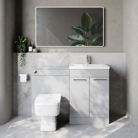 Napoli 390 Cento Gloss Grey Pearl 1200mm 2 Door Vanity Unit Toilet Suite with Glide Basin - 1200mm - Chrome 160mm HandleWith Kingston Toilet Pan and Seat