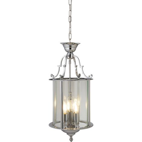 Searchlight Lanterns - Suspension lanterne à 3 ampoules au chrome, verre transparent, E14 (1/5)
