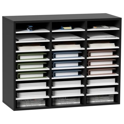 Organizador de Literatura de Madera de 27 Ranuras de 800x305x630 mm, Estantes Ajustables de Tablero de Fibra de Densidad Media, Almacenamiento para Archivos, Documentos, Papeles, Negro y Blanco (1/5)