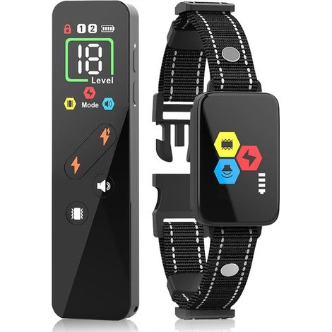 Smart dog training collar with remote control, 4 training modes, rechargeable and IP67 waterproof, suitable for all dog breeds. (1/5)