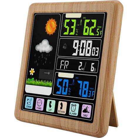 Station Météo sans Fil TS-3310 Thermomètre Intérieur Extérieur sans Fil à écran Tactile Complet avec Capteur, Station de Prévision électrique à écran LCD avec Horloge Intelligente(en Bois) (1/5)
