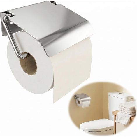 Support Papier Toilette Mural avec Cache Protecteur, Auto-adhésif ou à vis Acier inoxydable, Distributeur Devidoir Robuste, pour Salle de Bain et WC (1/5)