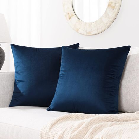 Set mit 2 quadratischen, weichen Samtkissenbezügen für Sofa und Bett, marineblau, 45 x 45 cm (1/5)