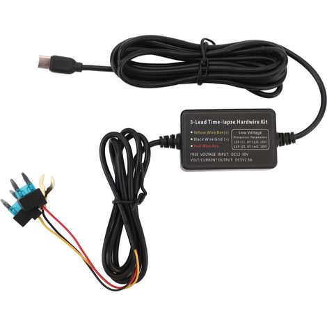 Kit de fils durs pour caméra de tableau de bord de Type C, cordon d'alimentation de caméra 12V-30V à 5V pour alimentation GPS, détecteurs de radar et plus encore. (1/4)