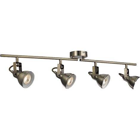 Searchlight Focus - Faretto a Soffitto Orientabile a 4 Luci Bar Ottone Antico, GU10 (1/4)