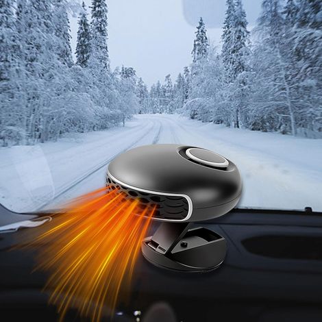 Chauffage de voiture 12 V, se branche sur l'allume-cigare, fonction 2 en 1 : dégivreur et désembueur rotatif à 360° pour pare-brise, chauffage portable et rapide de 150 W pour véhicule.