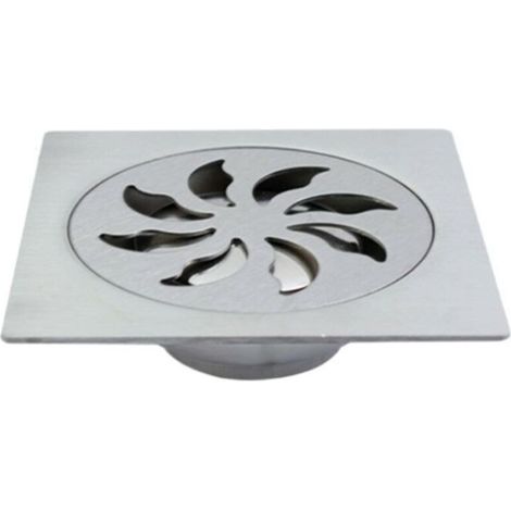 Siphon de douche Drain 15x15cm avec grille et hotte amovible en acier inoxydable mat