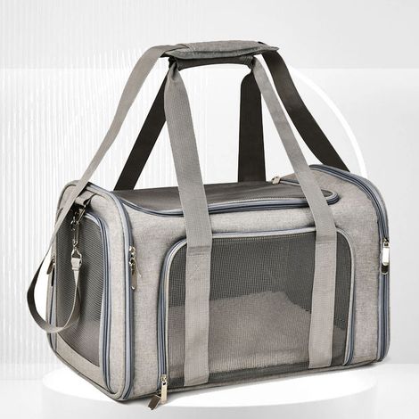 Sac de Transport pour Chat Chien Sac Bandoulière Respirant pour Petit Animal de Compagnie Transporteur Souple Léger Comfortable pour Voyage en Voiture Train Avion 43x28x28cm