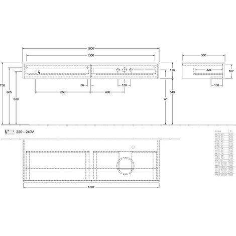 Villeroy & Boch L16150GK WTUS Antao L165 1600x190x500mm