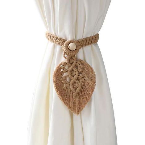 Lot de 2 attaches de rideaux bohèmes faites à la main, corde en coton tissée à la main, marron (1/4)