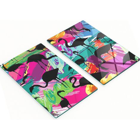 Planches décoratives multifonctions de cuisine en verre trempé, motif flamants roses, 2 x 30 x 52 cm (1/5)
