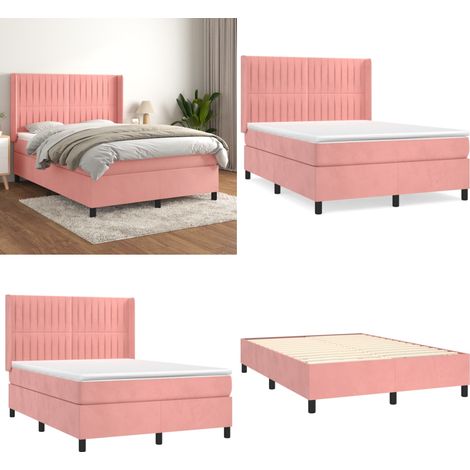 Sommier à lattes de lit avec matelas Rose 140x190 cm Velours - Lit Tapissier - Lit Velours - Lit Double - Literie - Chambre À Coucher - Home & Living (1/5)