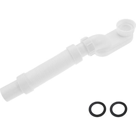 Siphon en P profil bas de 3,8 cm, tuyau de vidange flexible pour baignoire, douche et plomberie blanche durable avec ruban d'étanchéité (1/5)