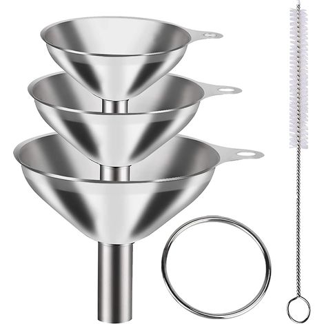 3 Pièces Entonnoir de Cuisine en Acier Inoxydable, Mini Entonnoir avec 1 Brosse, Empilable, pour Transfert Liquide, Alimentaire, Vin, Confiture Argent (1/5)