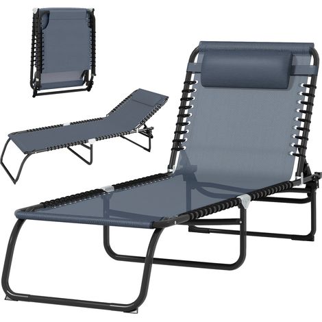 Bain de Soleil transat Pliable Dossier inclinable Multi-Positions Acier thermoplastique Lacets élastiques Noir (1/5)
