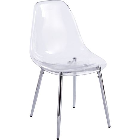 Juego de comedor de 5 piezas con mesa de cristal transparente y 4 sillas cromadas (1/5)