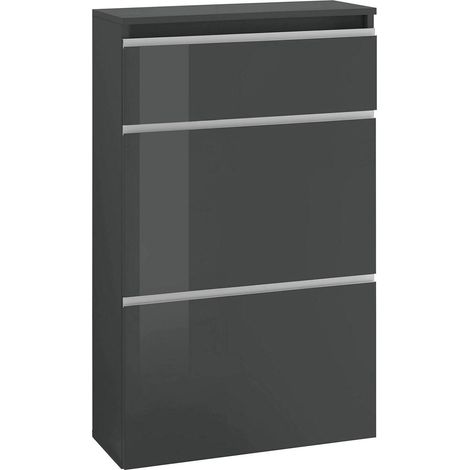 Dmora - Scarpiera Dlogarz, Mobile multiuso a 2 ante e 1 anta a ribalta, Portascarpe da ingresso, 100% Made in Italy, cm 60x27h108, Antracite lucido