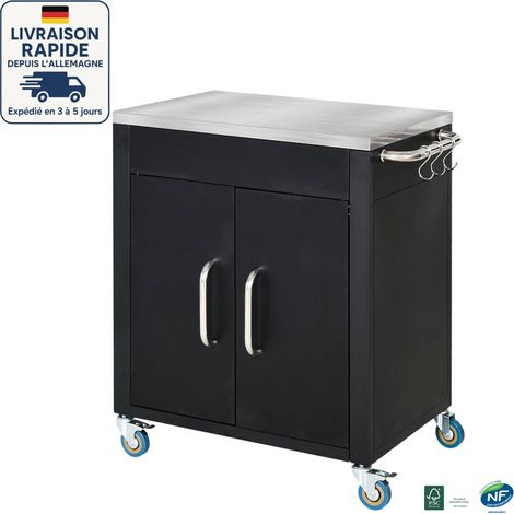 MODFU - Carrito de cocina con ruedas de 2 puertas con ganchos y asas de acero, apto para jardines y restaurantes, 86 x 50 x 86,5 cm, negro (1/5)