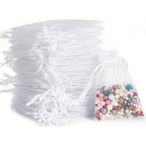 Set mit 50 weißen Organzabeuteln, 7 x 9 cm, Organza-Geschenkbeutel, lavendelfarbene Schmuckbeutel für Hochzeiten, Gastgeschenke (1/5)