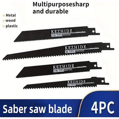 4 pièces lame de scie alternative 190mm, lame de scie sabre pour outil électrique, outil de coupe pour bois et métal ferreux (1/5)