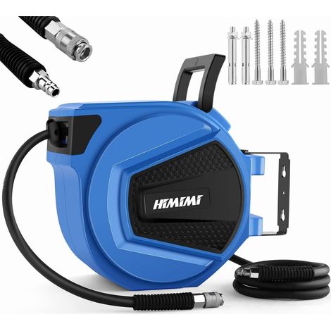 Enrouleur de Tuyau d'air Comprimé 15 m 1.5m Mural Dévidoir de Tuyau à Air Enrouleur Pneumatique Atelier Garage Raccord 1/4" BSP ø9.5mm Flexible d'air Hybride (1/5)