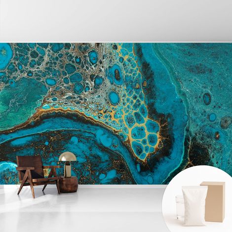 Papier peint intissé mural avec colle pour salon et chambre Décoration murale rapide - Colle incluse gratuite Structure abstraite 416x254 cm (1/5)