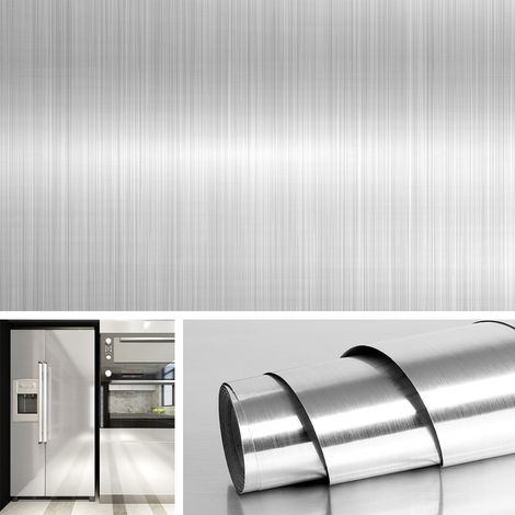 Papier Adhésif en Acier Inoxydable Effet Nickel Brossé de 40CM5M Crédence Adhésive pour Cuisine Vinyle Imperméable Résistant à l’Huile Lavable pour Lave-vaisselle Réfrigérateur