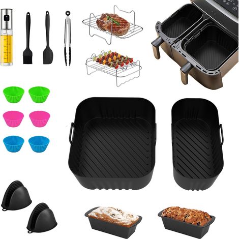 Accessoires pour friteuse à air chaud Dual Basket Airfryer série 3000-5000 (6L/3L), kit d'accessoires en silicone Airfryer - Grille de barbecue, moule à pain, pince de cuisine, spray à huile (1/5)
