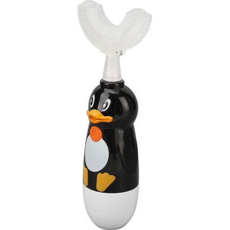Brosse à dents électrique sonique en silicone en forme de U pour enfants de 6 à 12 ans, avec 3 têtes de brosse, noire. (1/5)